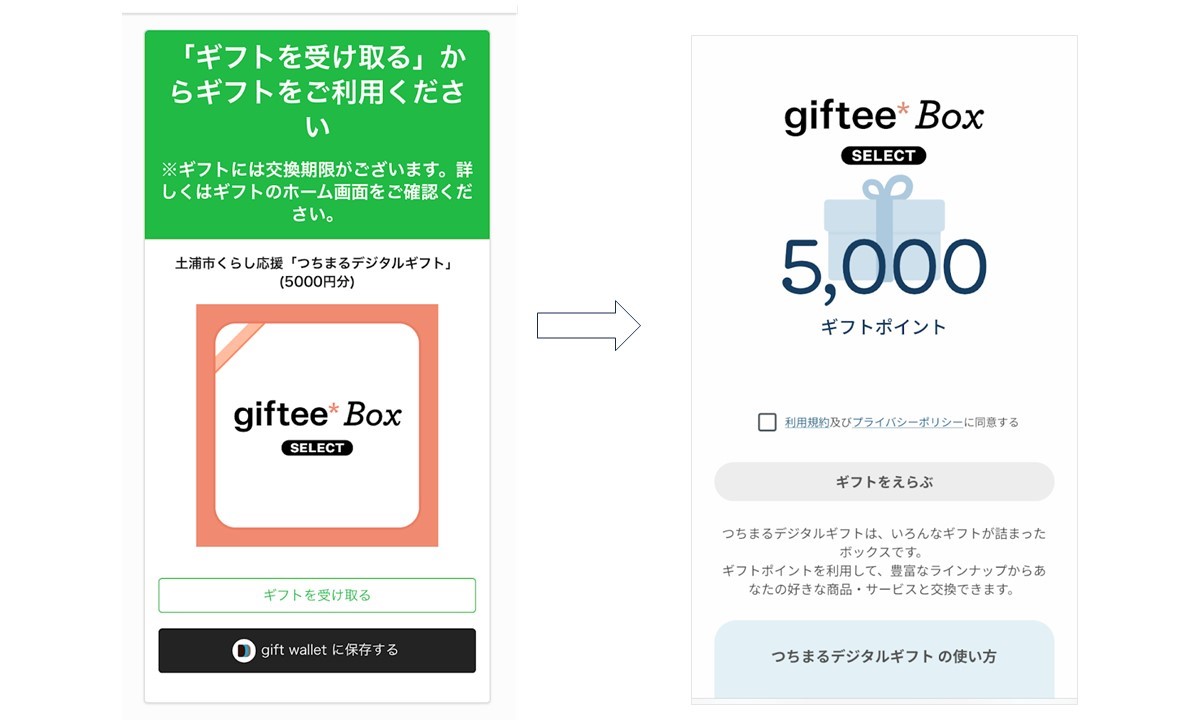 デジタルギフトの表示画面